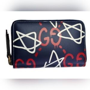 Gucci Ghost Leather Navy Zip Wallet Card Case